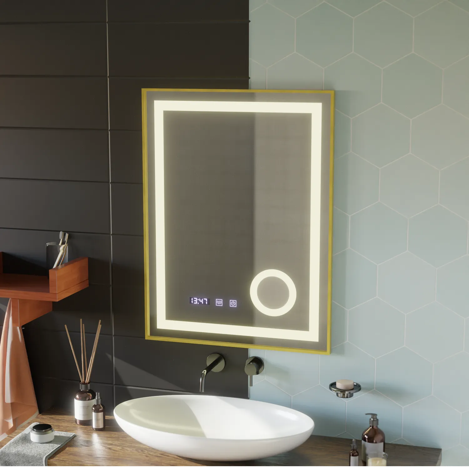 Alessandro Design CLARUS Oglinda LED Aurie 60x80cm Touch