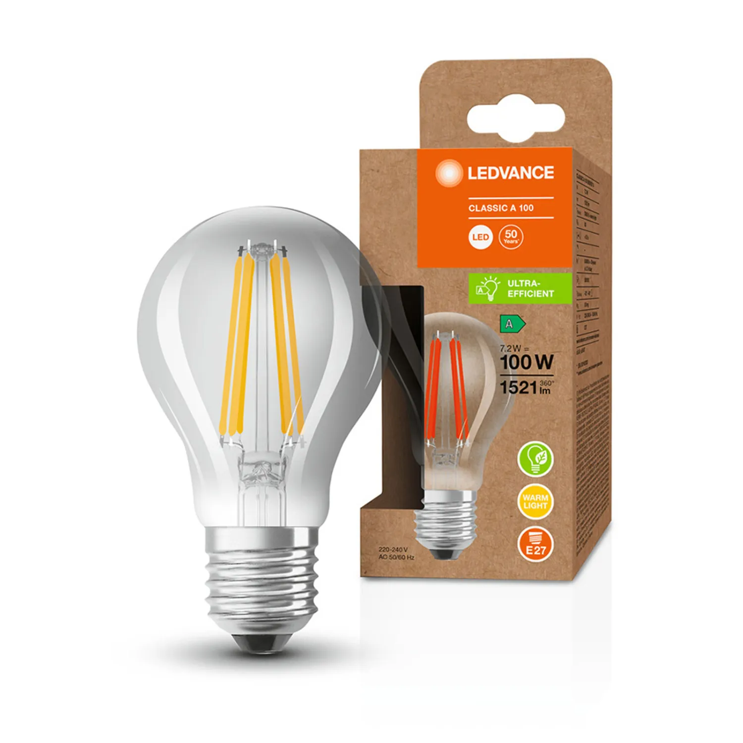 Rendl Ultra Economy bec LED E27 7,2W transparent clasa A