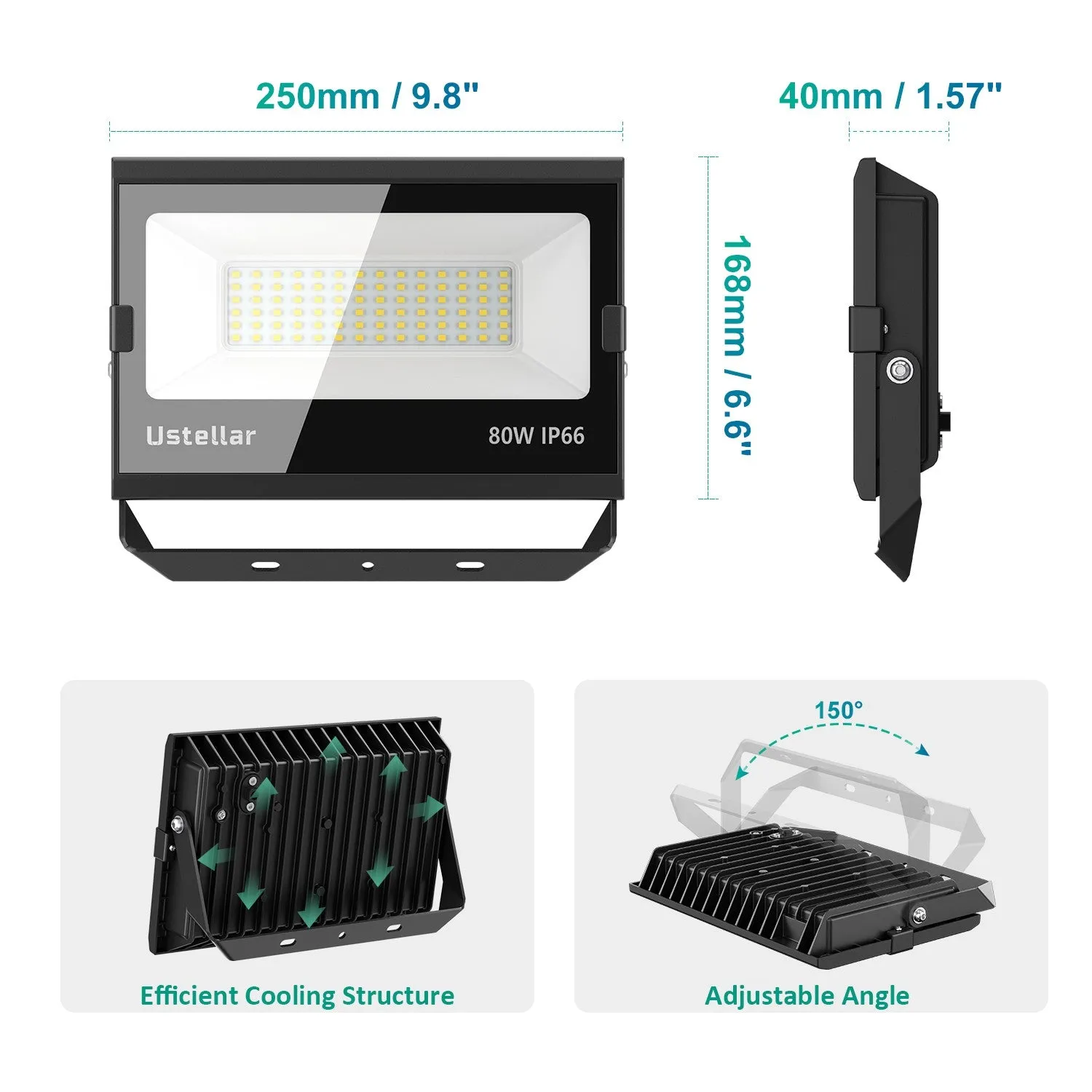 Ustellar 80W proiector LED alb daylight 5000K set 3 bucati