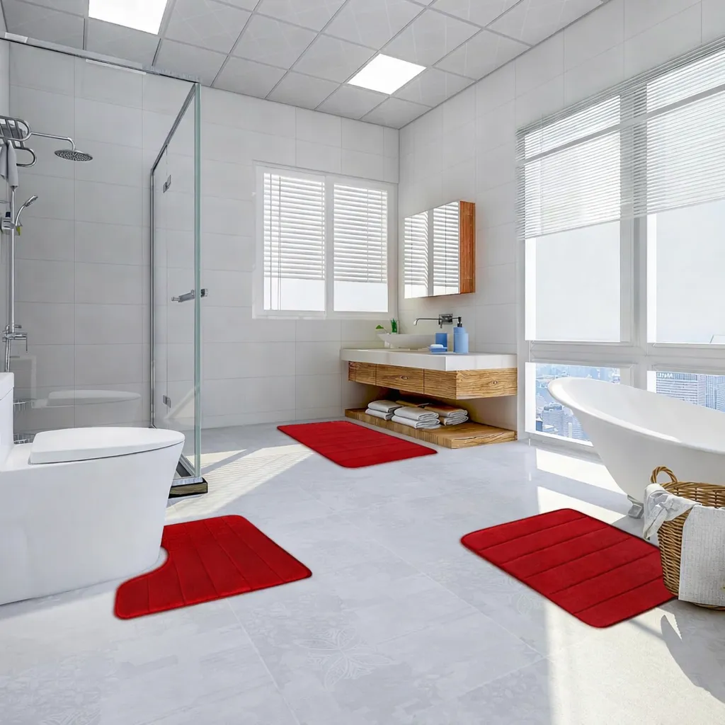 Alessandro Design covoras baie rosu set 2 antiderapant absorbant
