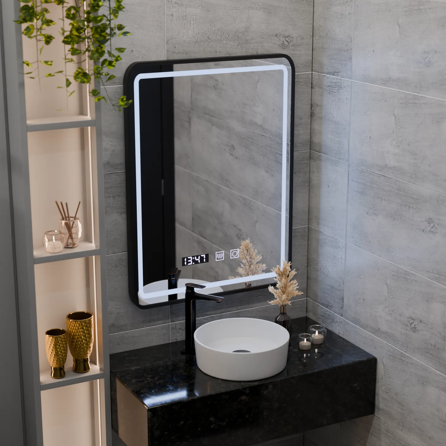 Alessandro Design LUCIDA oglinda LED 50x70 neagra antiaburire