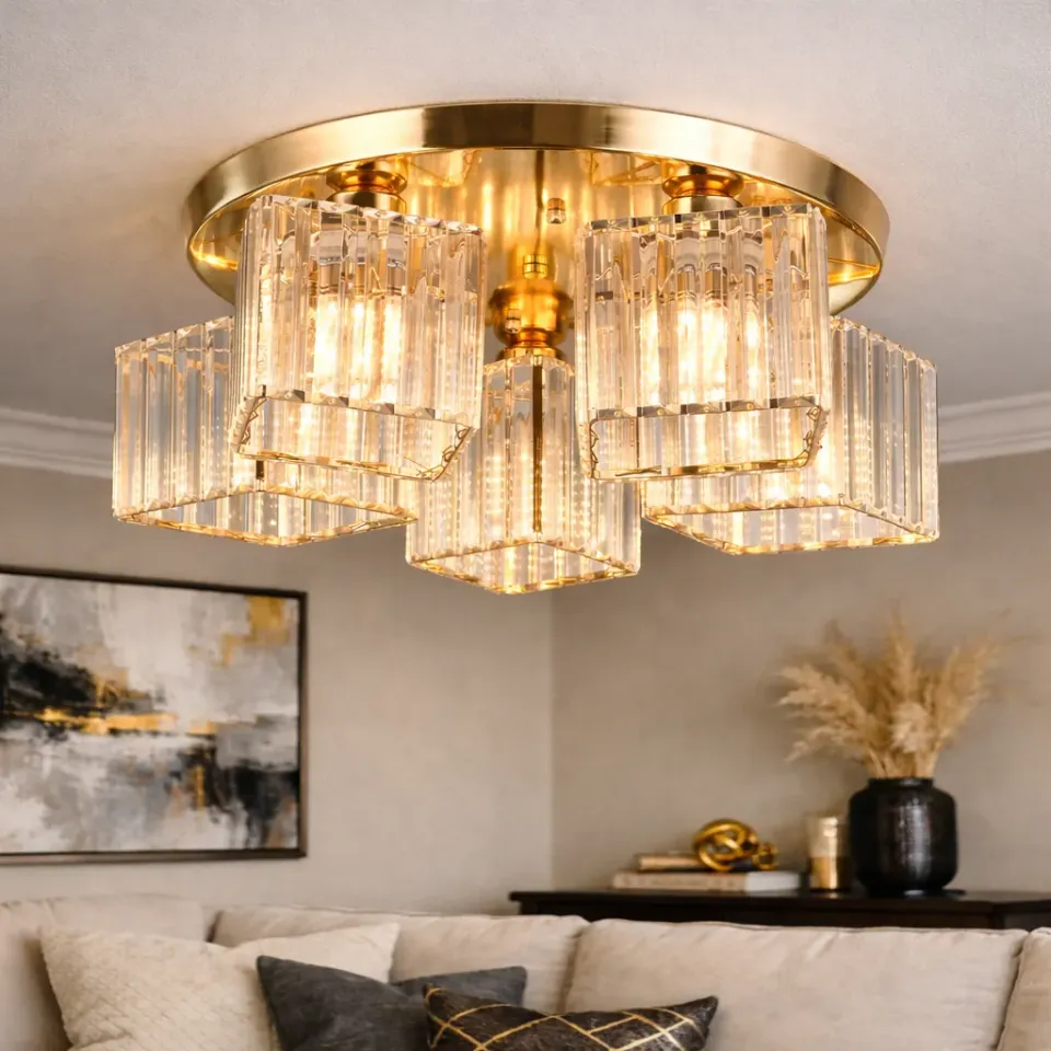 Alessandro Design Sasha LC117/5GD candelabru cu abajur auriu 5xE27