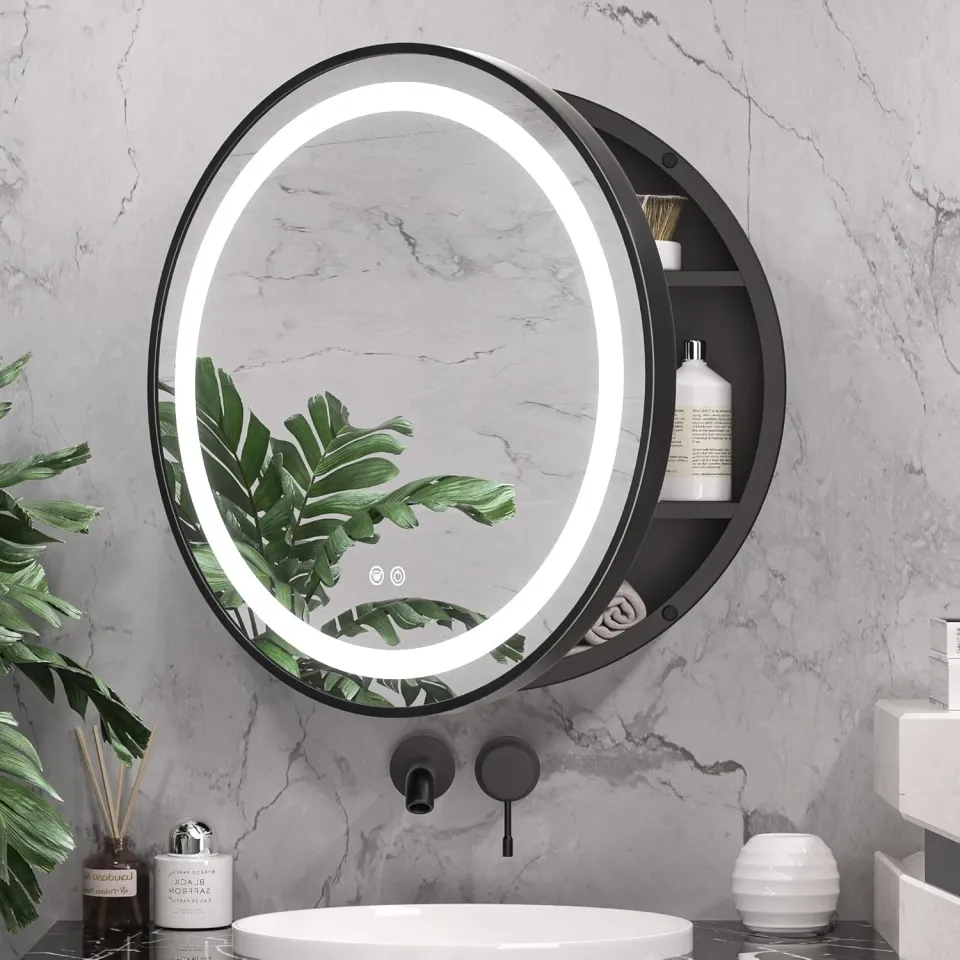 Alessandro Design oglinda LED dulap rotunda 50x50cm neagra