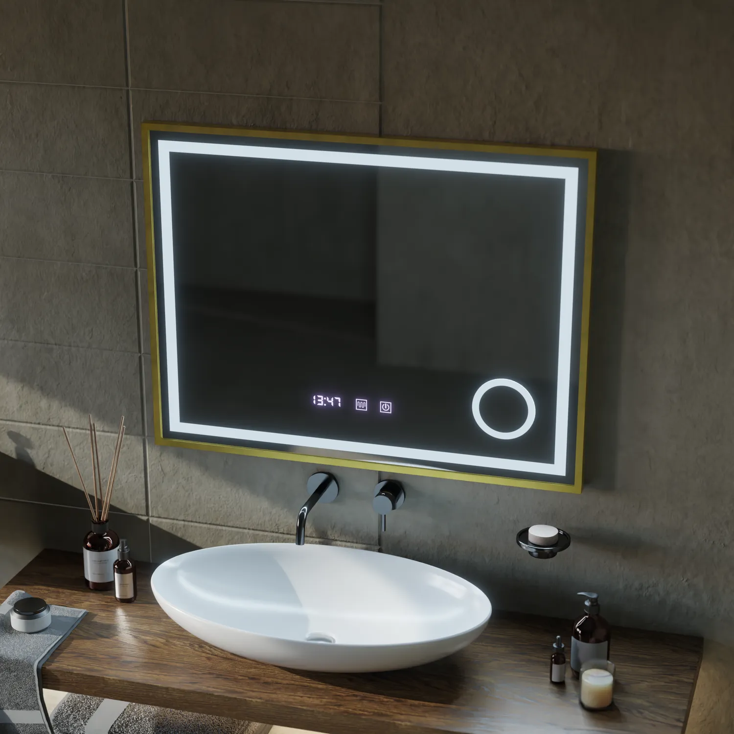 Alessandro Design CLARUS oglindă LED aurie 80x60cm touch