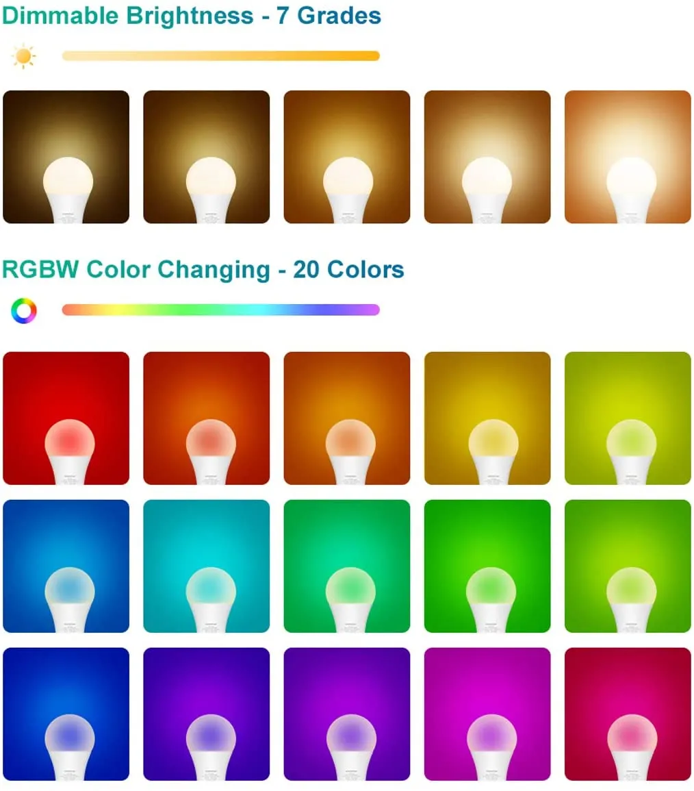 Ustellar 9W bec LED RGBW E26 3000K 2 bucati colorat