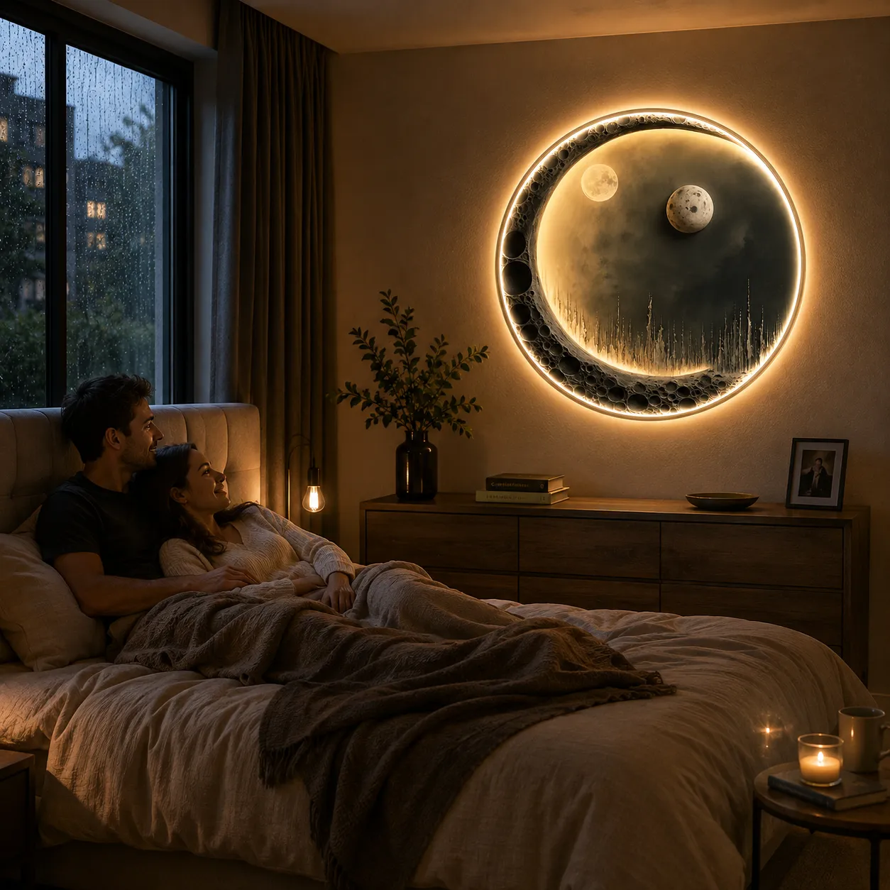 Alessandro Design Silver Moon tablou LED rotund 80cm 24W argintiu