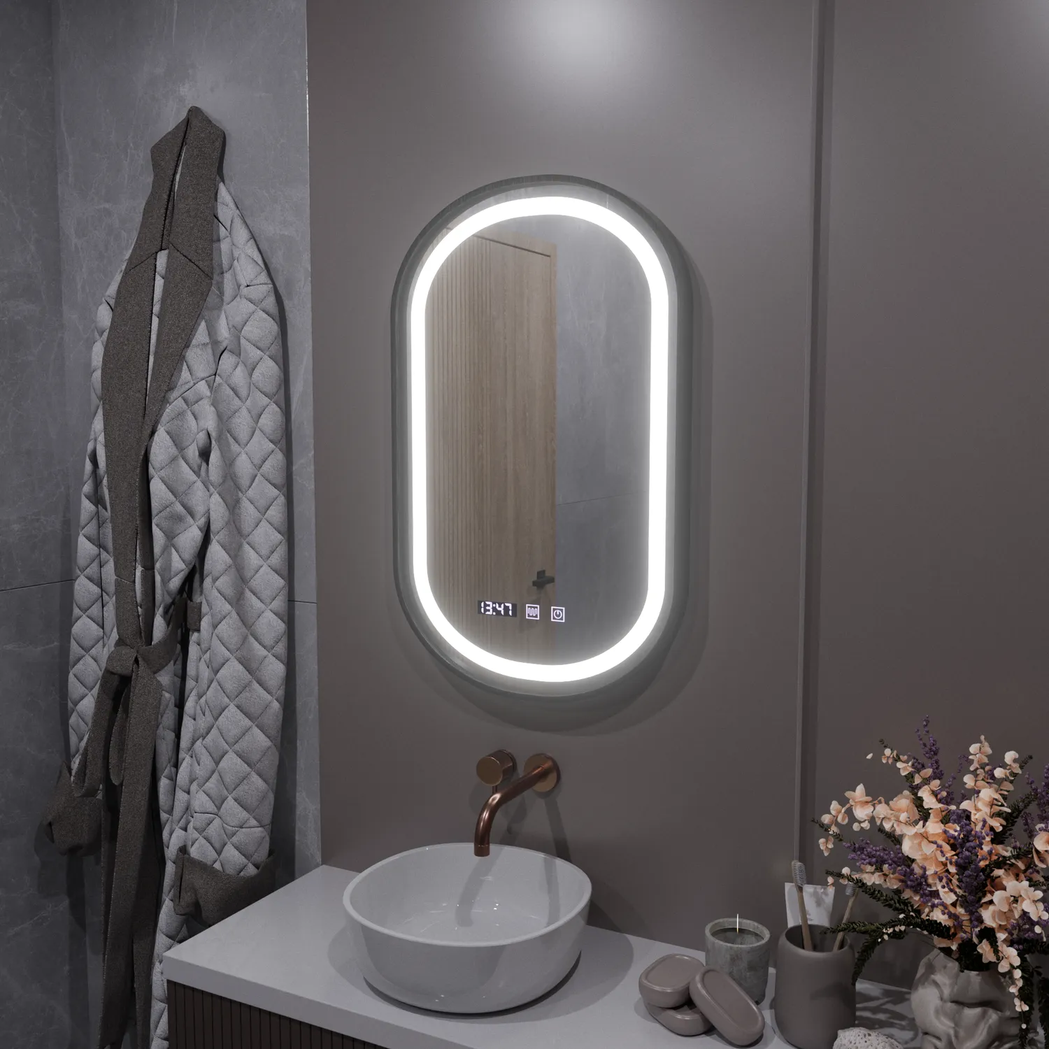 Alessandro Design Helmut Marcello Funghi oglindă LED 50x80 neagră dezaburire