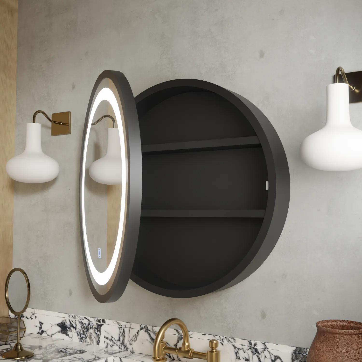 Alessandro Design oglinda LED dulap rotunda 50x50cm neagra