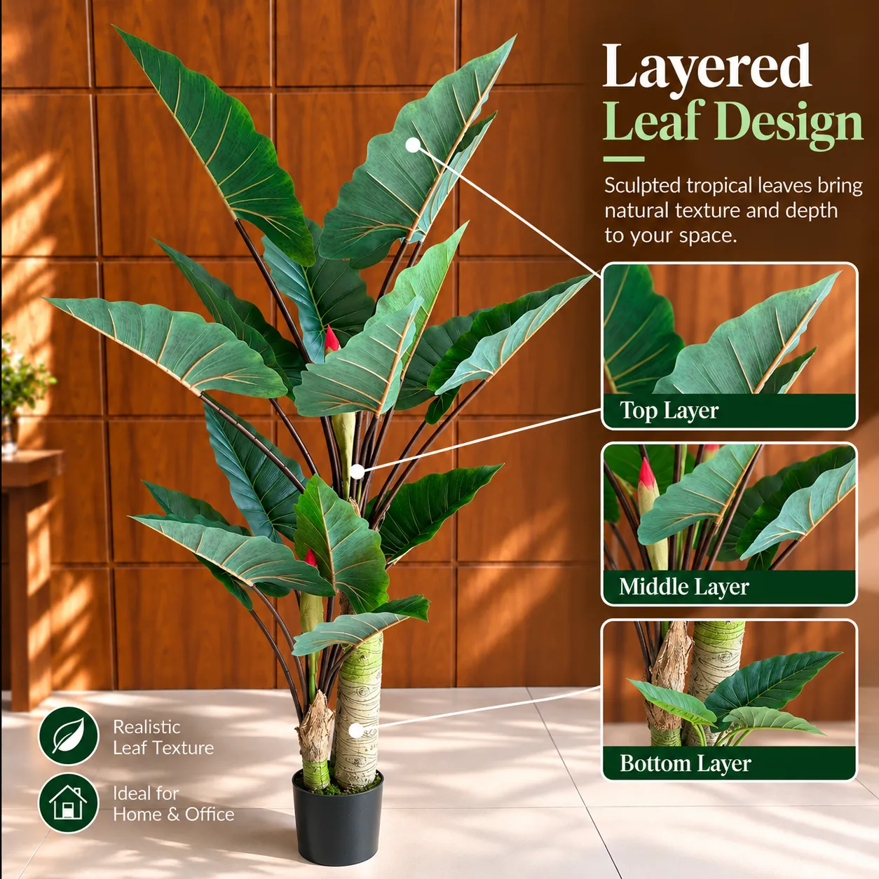 Alessandro Design Alocasia planta artificiala verde 190 cm 2 trunchiuri