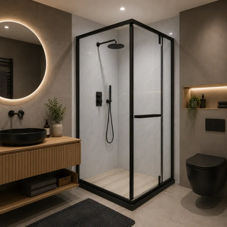 Alessandro Design Walk-In 100x100x195 paravan dus sticla satinata negru
