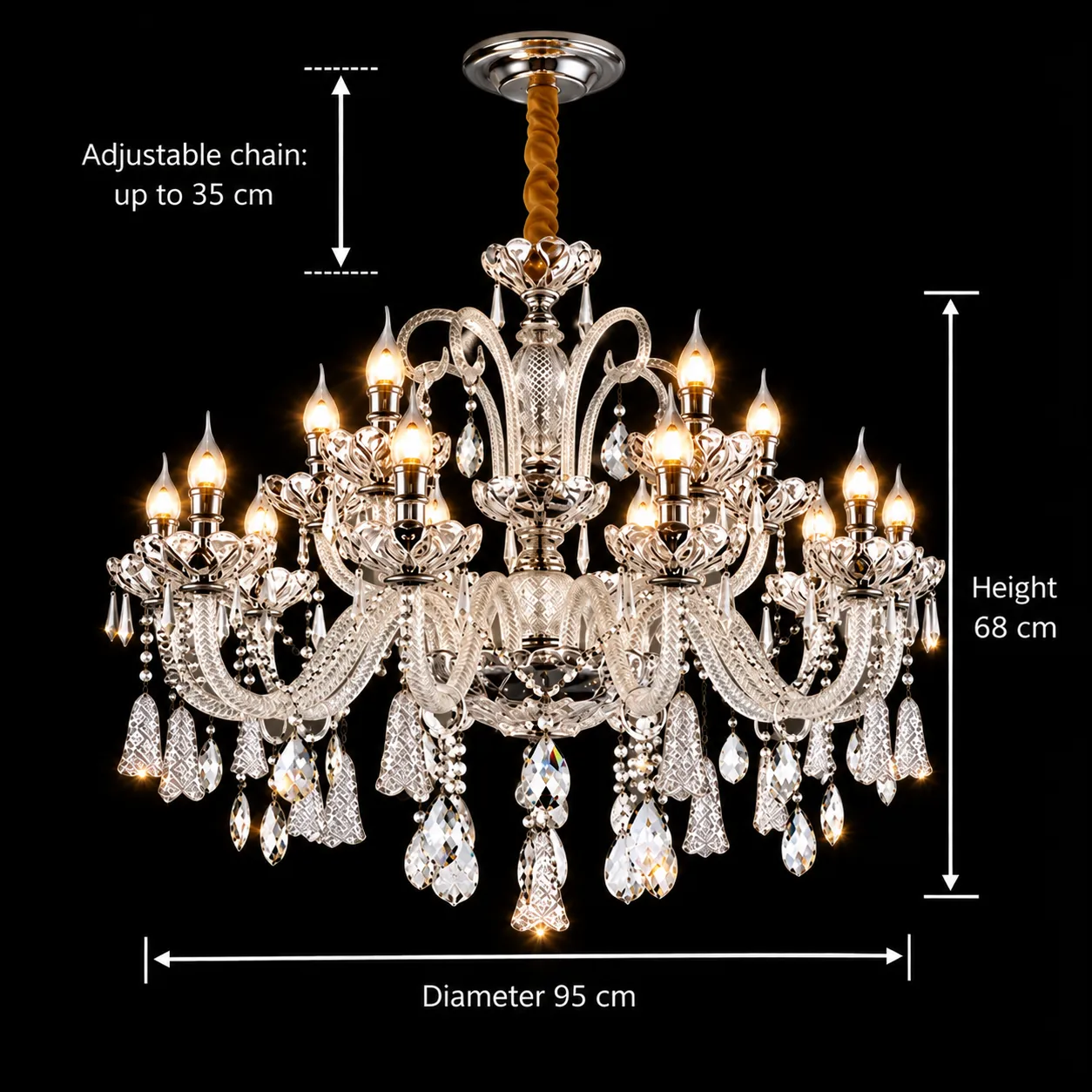 Alessandro Design candelabru cristal argintiu 15xE14 D95cm