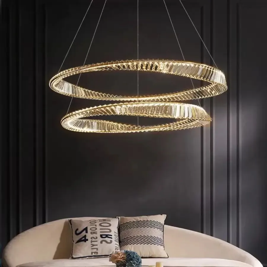 Alessandro Design Cairo 98W lustra LED cristale aurie 2 cercuri