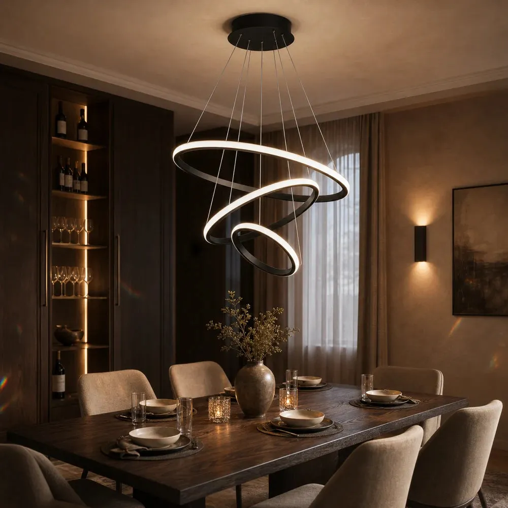 Alessandro Design Ricci 81W candelabru LED negru 3 cercuri