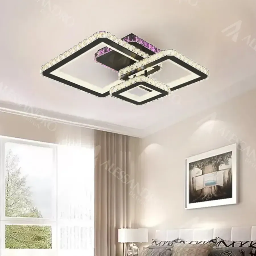 Blakely lustra LED RGB 166W 3 patrate neagra cu cristale