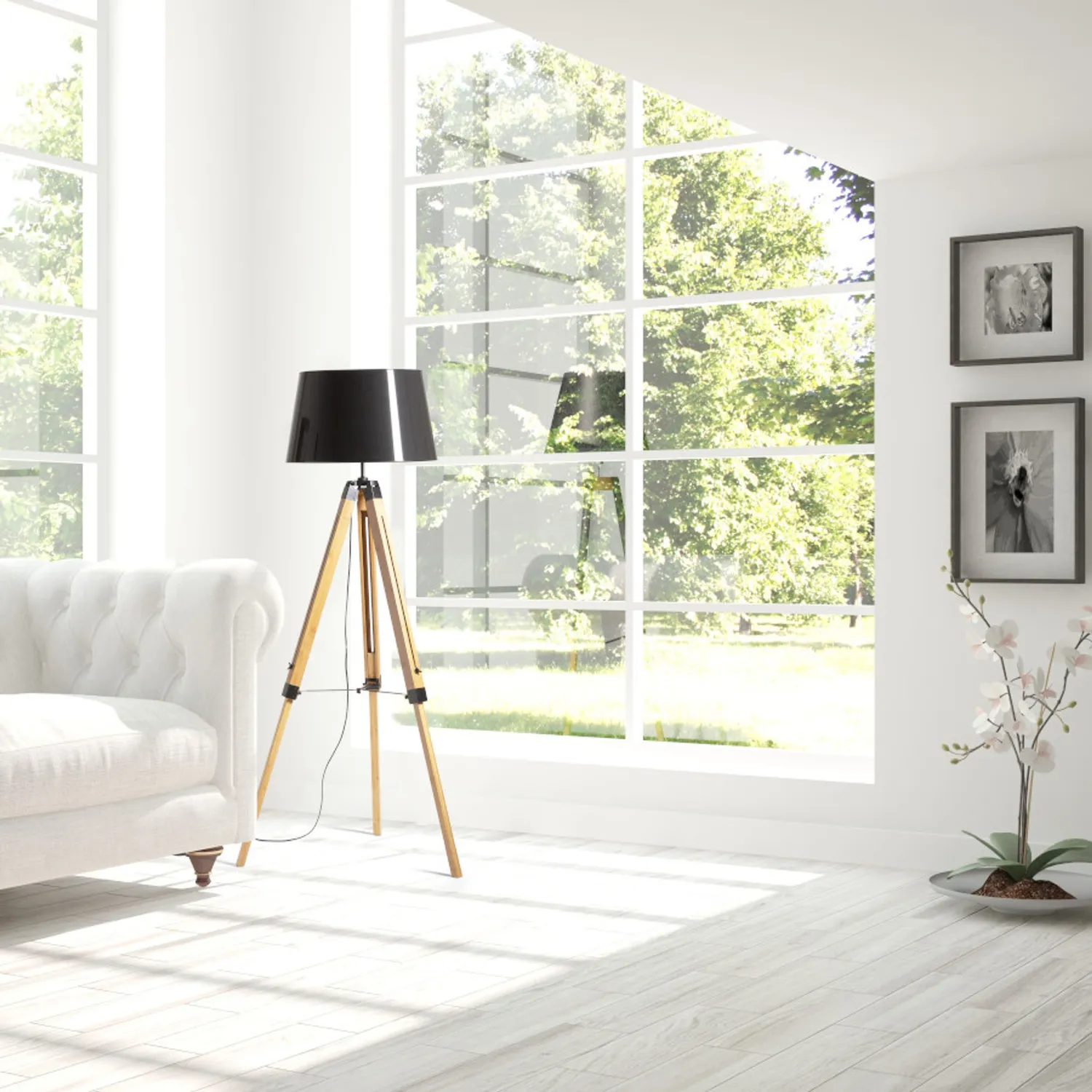 Rendl Alvis Ridick lampadar negru auriu bambus E27