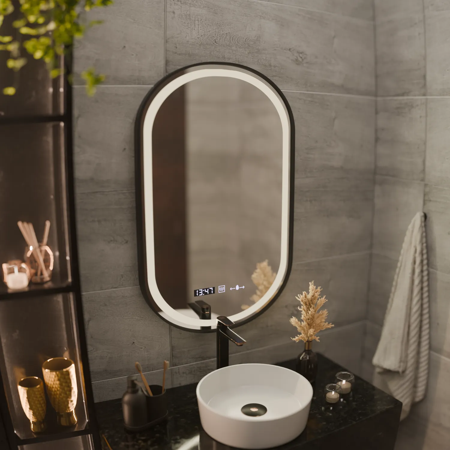 Alessandro Design Helmut Oglindă LED Neagră 45x90 Touch