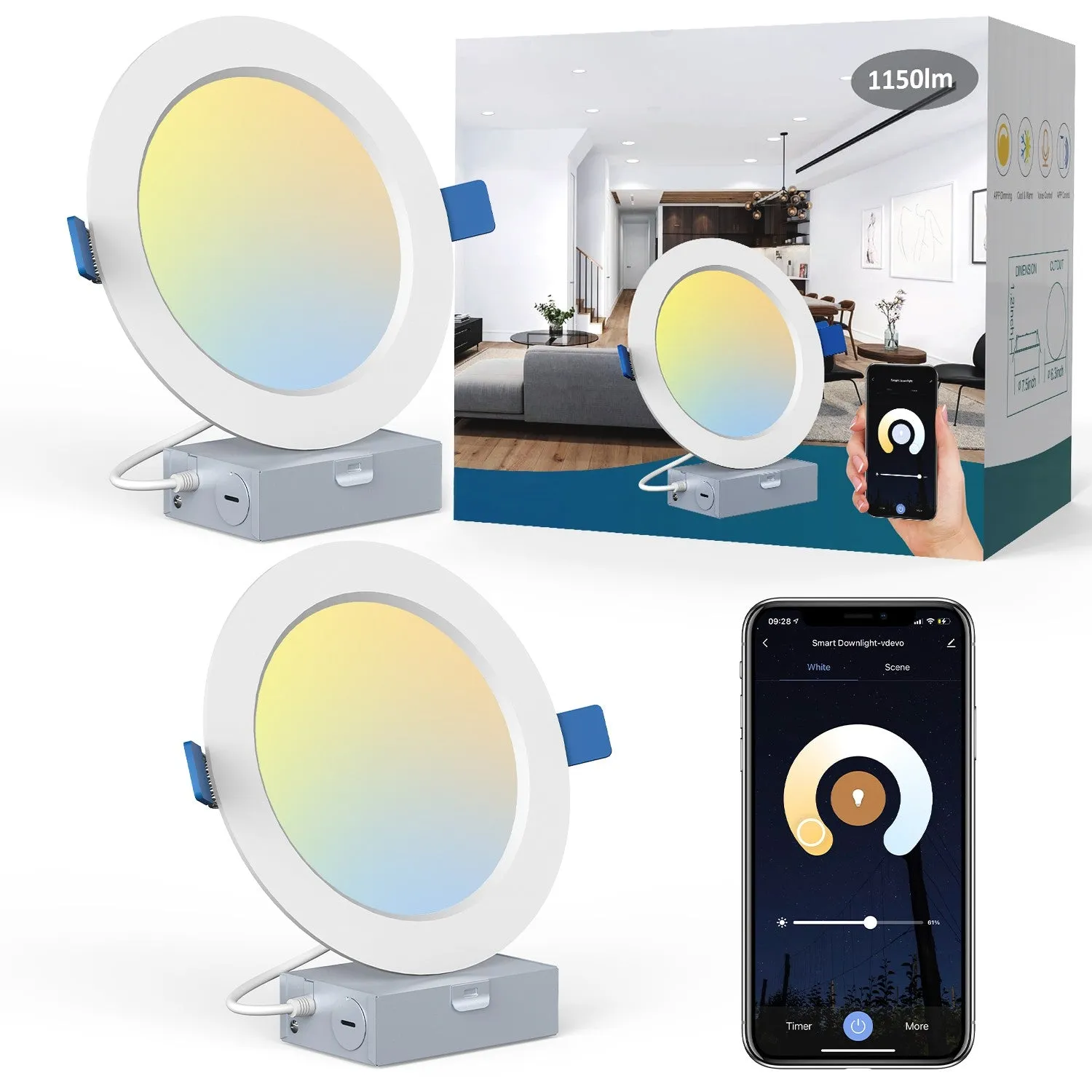 Ustellar Slim 6 inch spot LED incastrat 8 buc alb reglabil