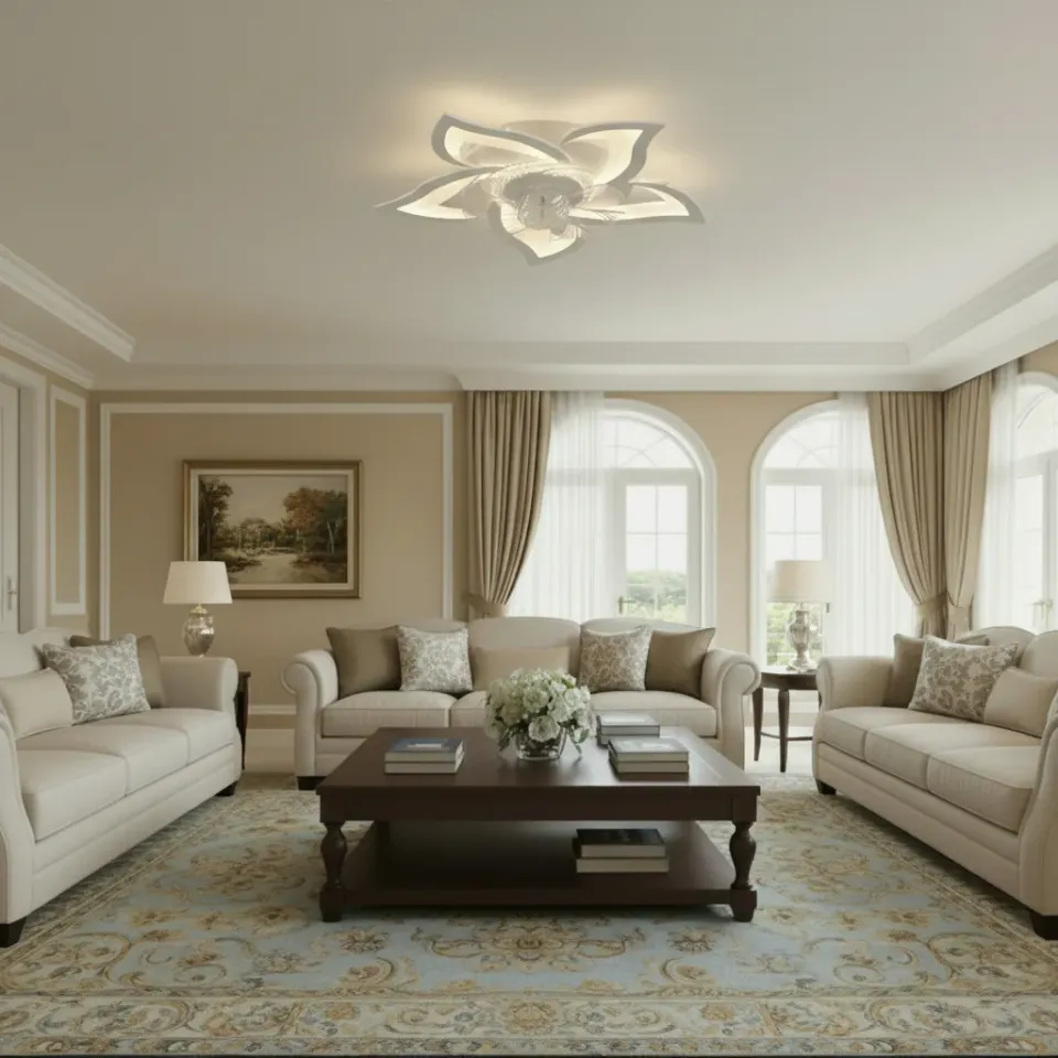 Alessandro Design Dafia lustra LED 85cm alba 49W cu ventilator