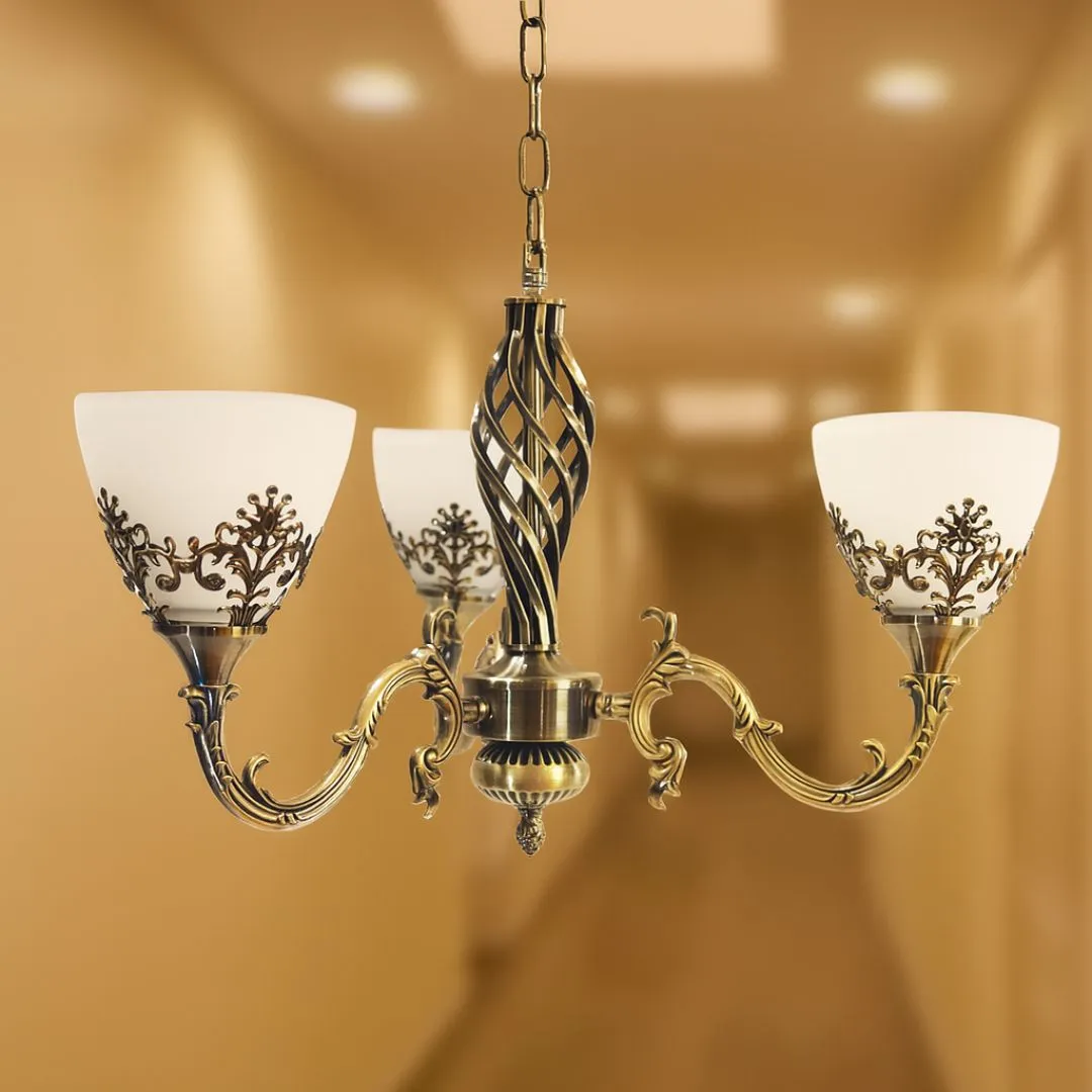 COTTAGE Candelabru Vintage 3xE27 Bronz Sticla Metal 50 cm