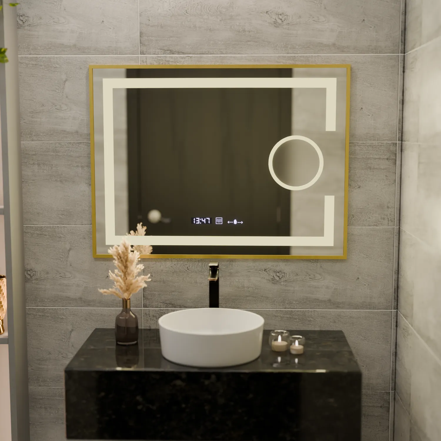 Alessandro Design Eclat oglinda LED 80x60 auriu dezaburire