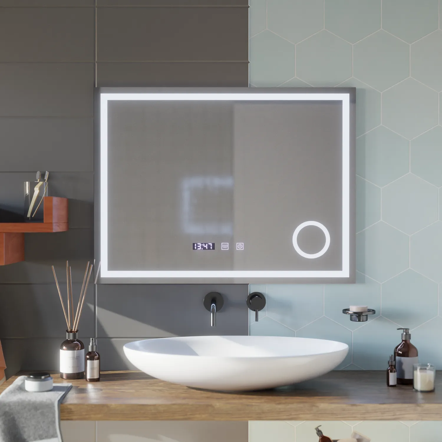 Alessandro Design Nivera oglinda LED baie 80x60 cm dezaburire