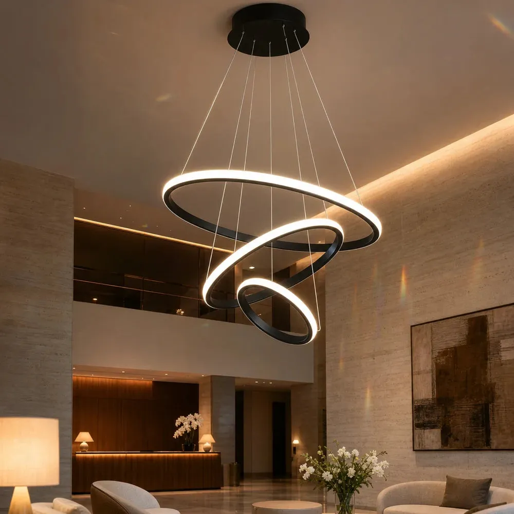 Alessandro Design Ricci 81W candelabru LED negru 3 cercuri