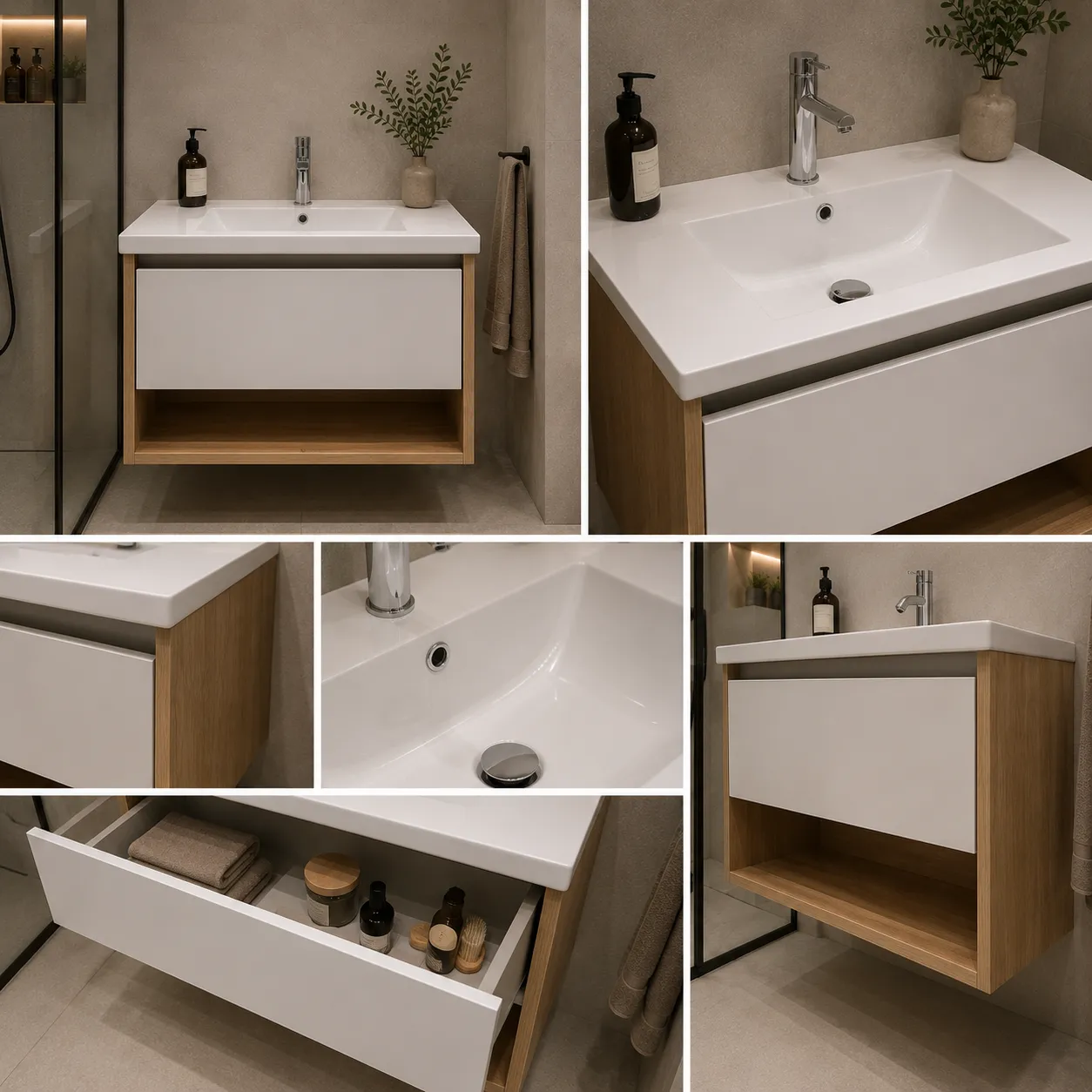 Alessandro Design Valo set mobilier baie alb-maro 1 sertar
