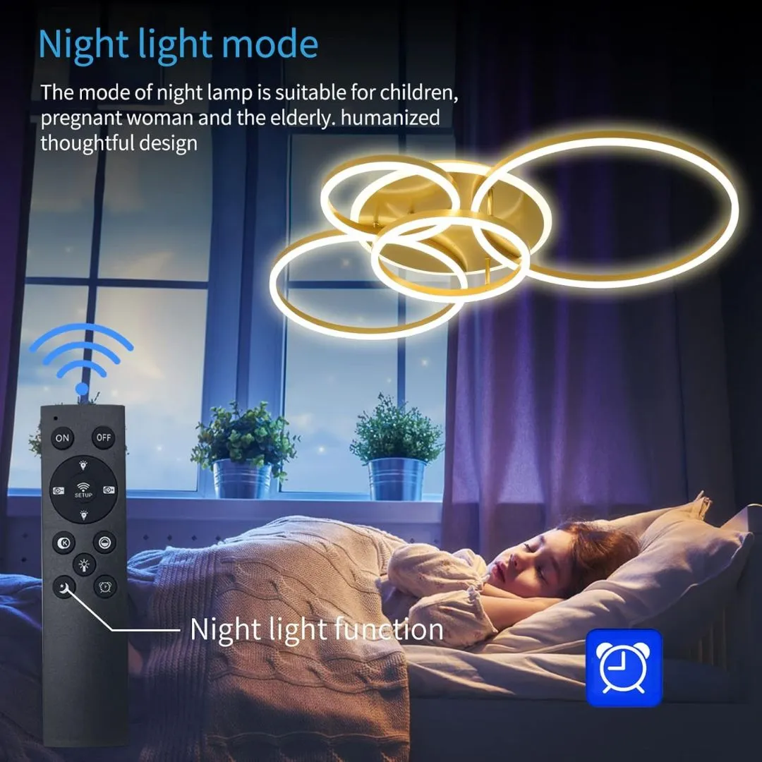 Rinova lustra LED 4 cercuri 112W aurie dimabila telecomanda