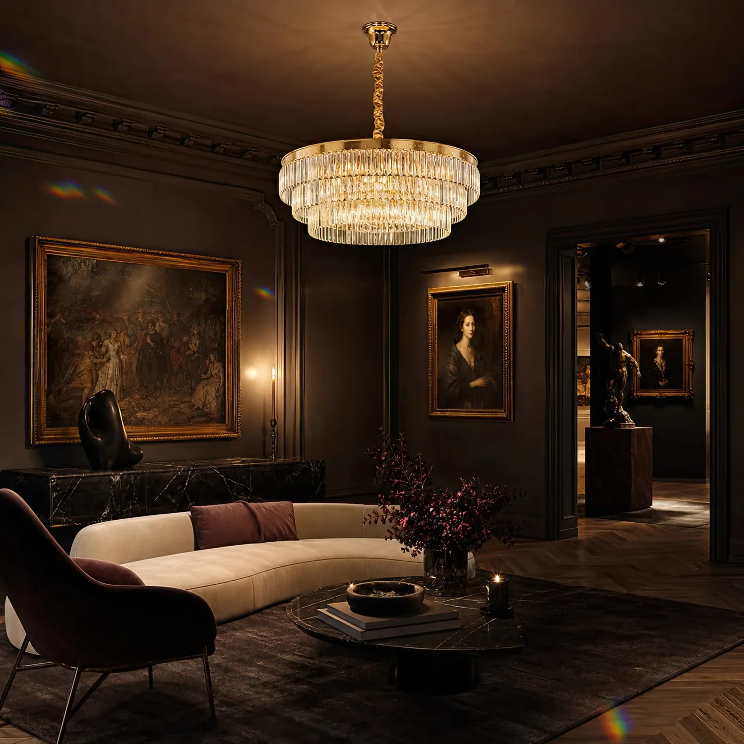 Alessandro Design CHAMBORD Nobile candelabru cristal auriu mat