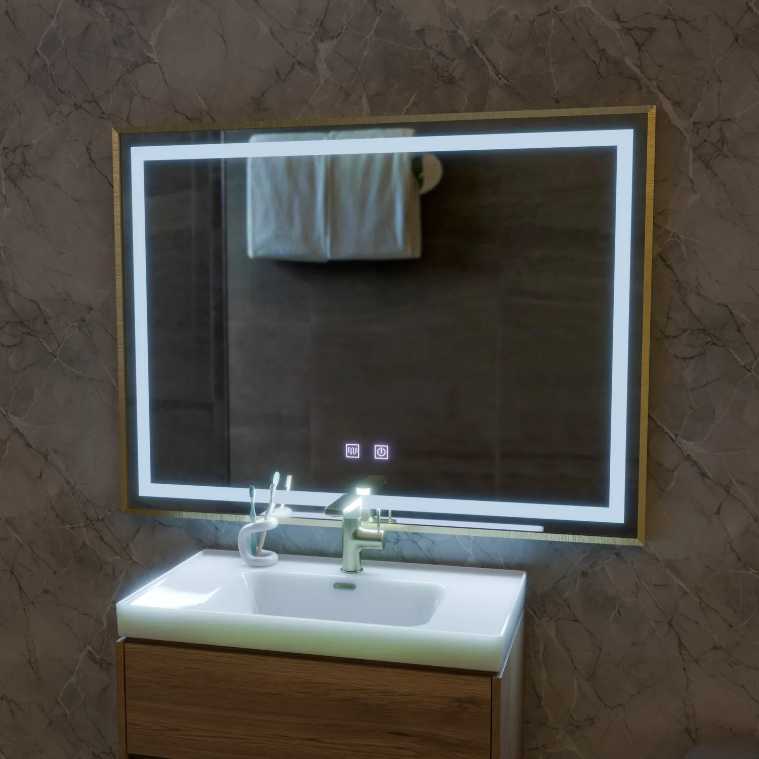 Alessandro Design Rayna Touch oglindă LED 80x60 cm ramă aurie