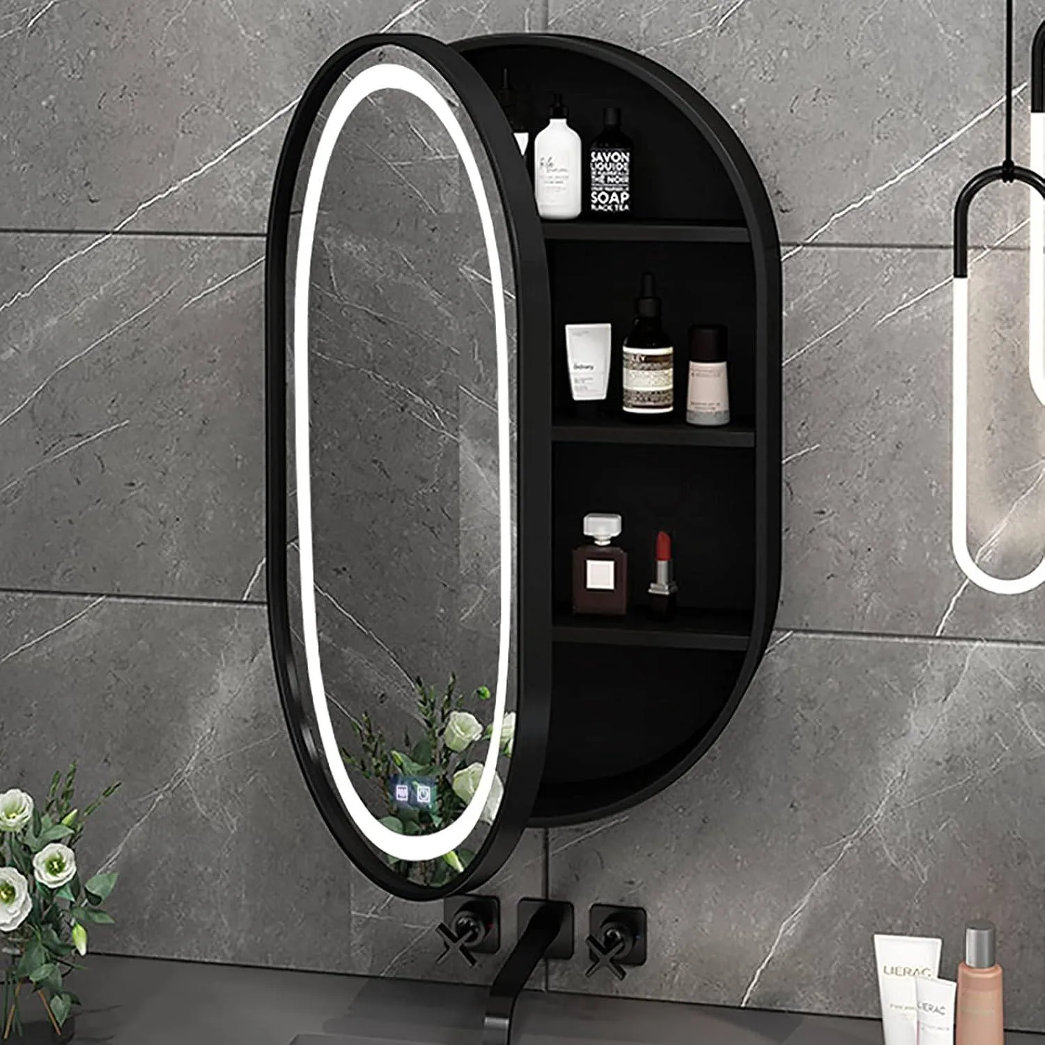 Alessandro Design 50x80cm oglinda LED ovala cu dulap neagra
