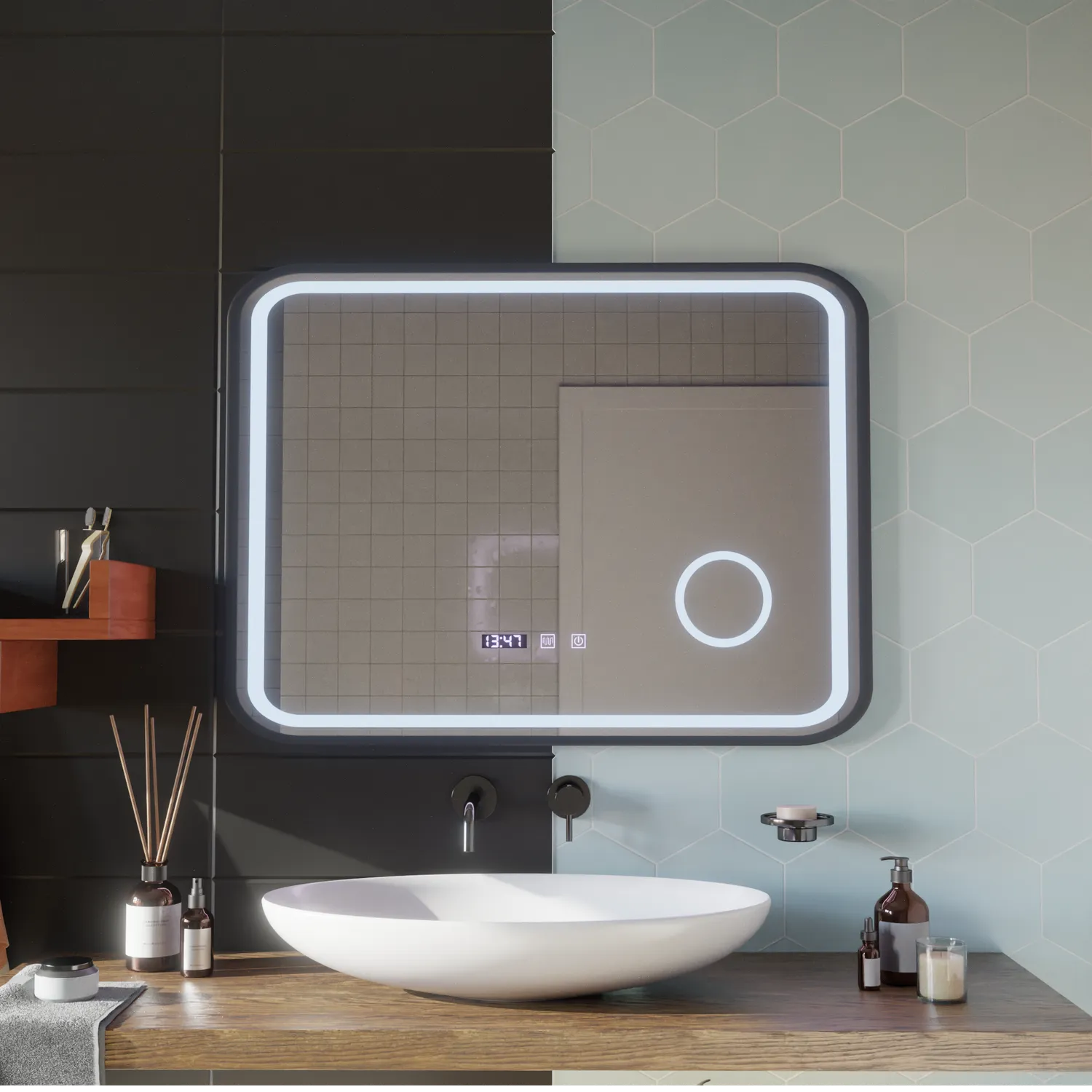 Alessandro Design Bernd oglindă LED baie 80x60 negru