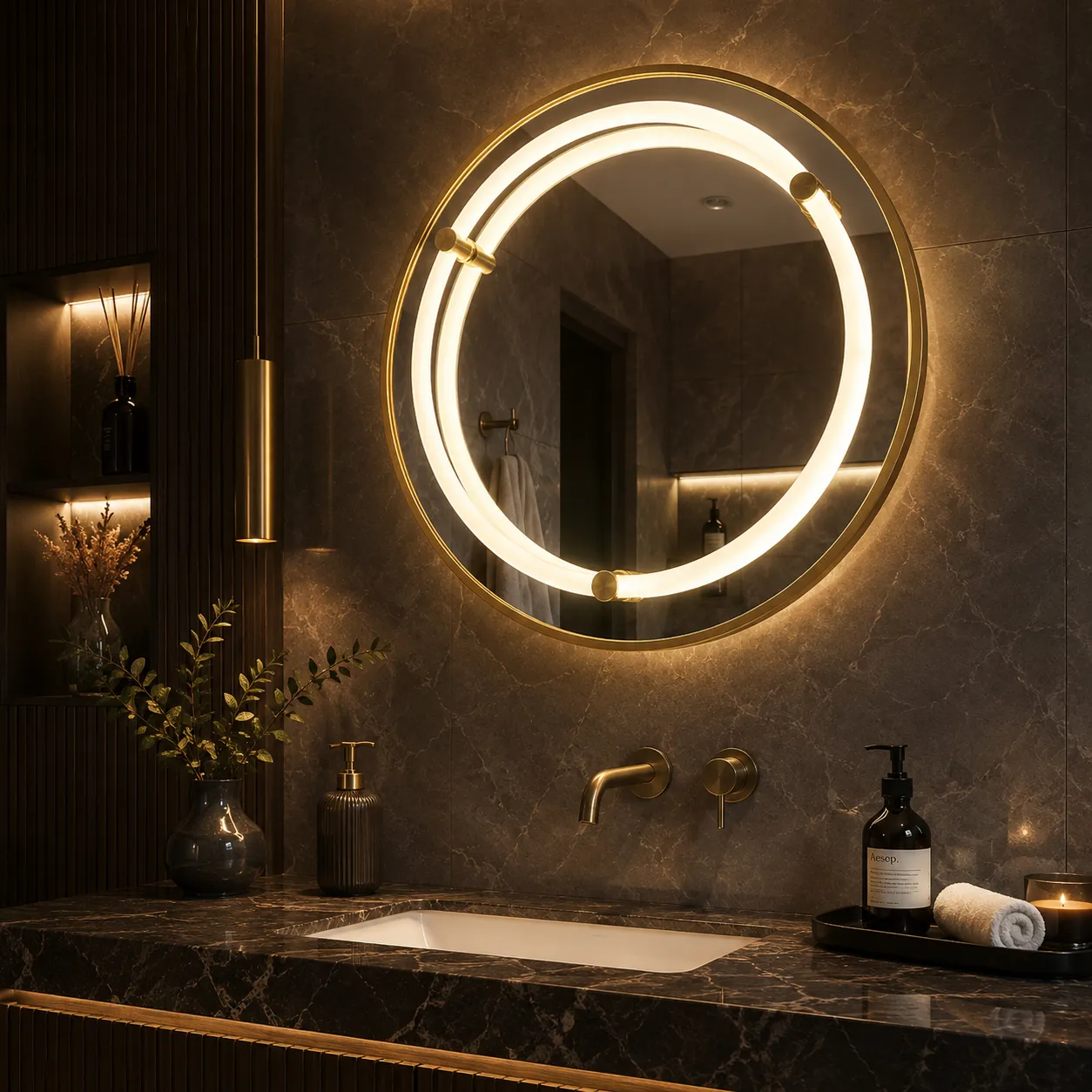Alessandro Design Warsa oglindă LED 60cm auriu 4000K