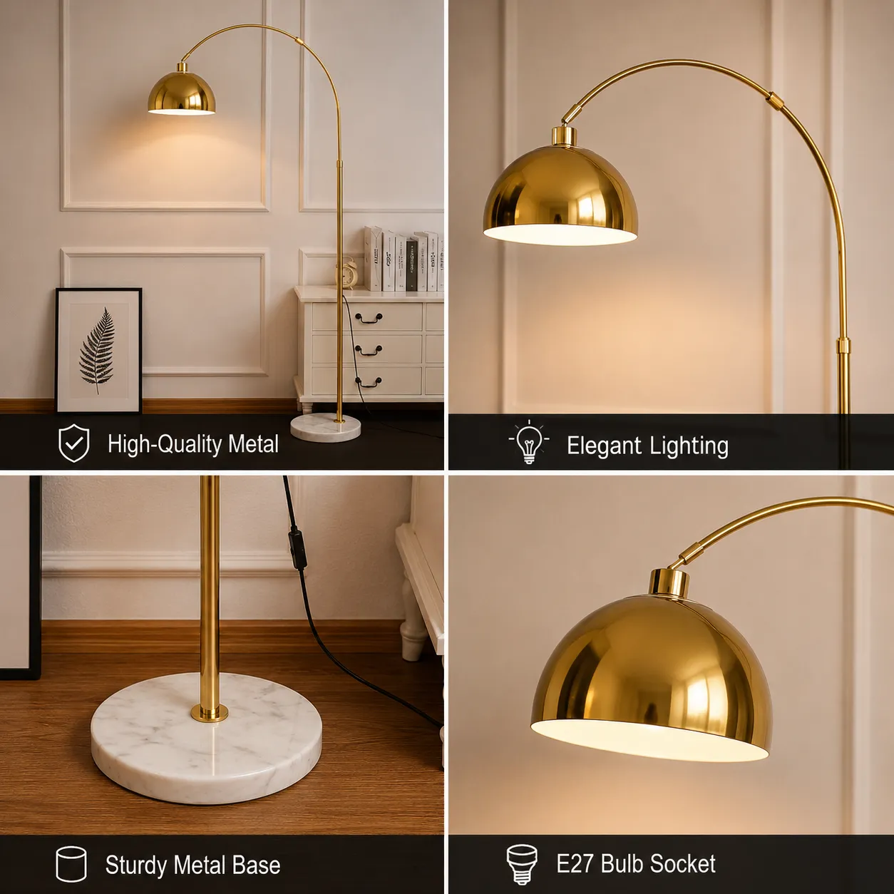 Alessandro Design TURKISTAN lampadar auriu E27 175cm metal