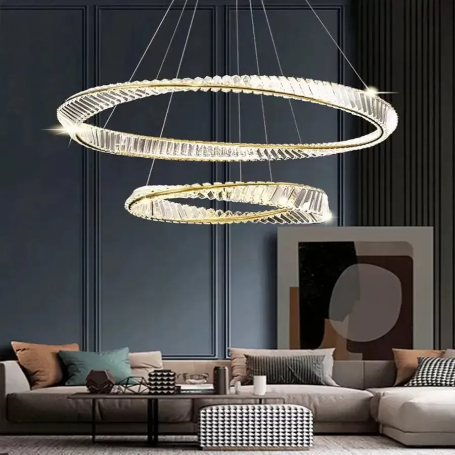 Alessandro Design Cairo 98W lustra LED cristale aurie 2 cercuri