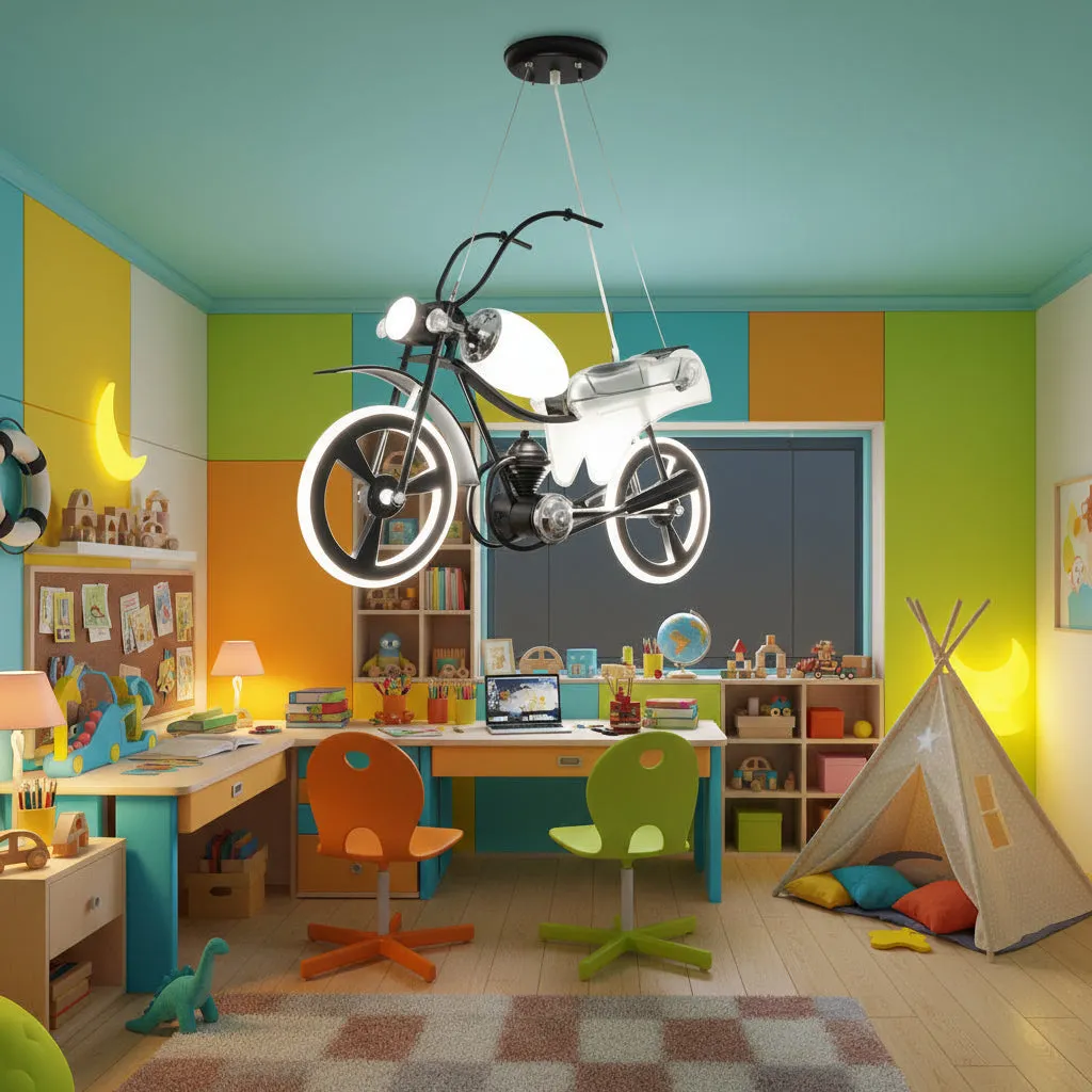 Alessandro Design Moto lustra LED copii motocicleta alb-negru