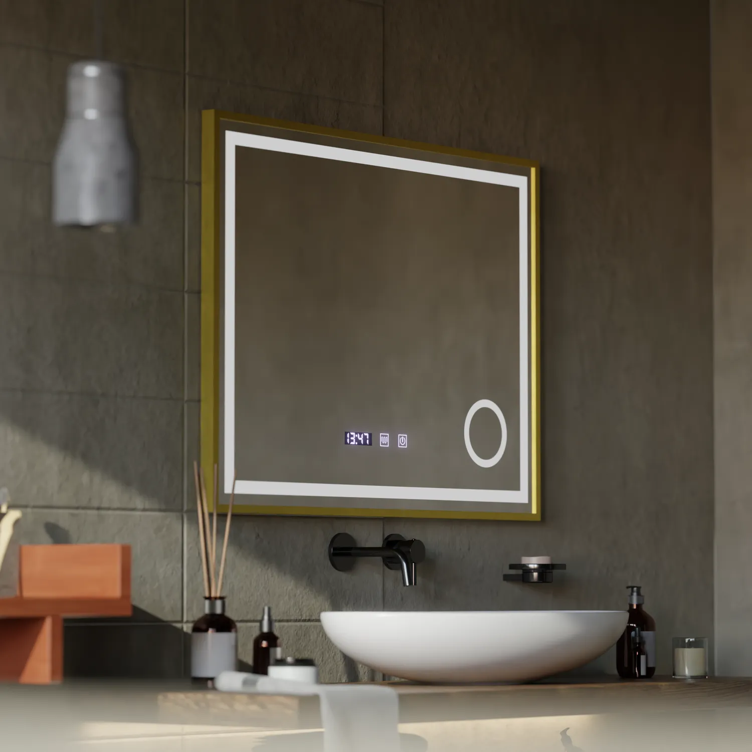 Alessandro Design CLARUS oglindă LED aurie 80x60cm touch