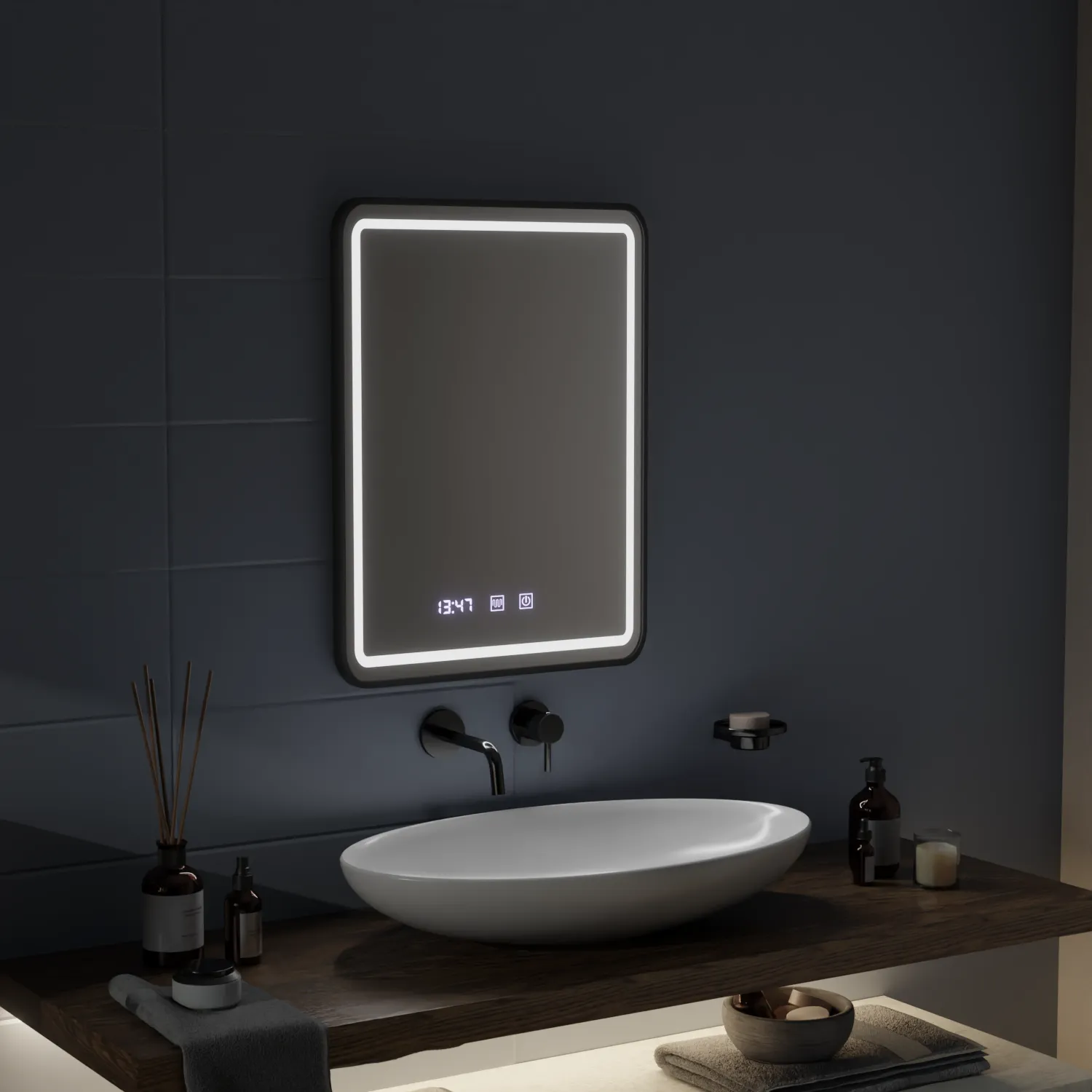 Alessandro Design Lucida oglinda LED 60x80 touch neagra