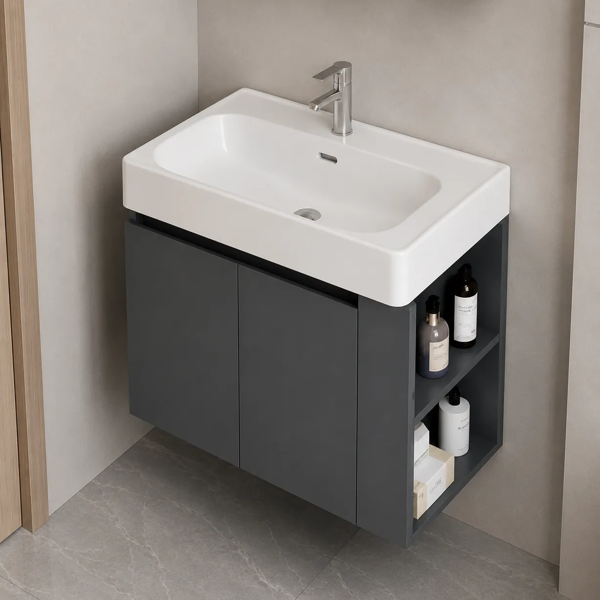 Alessandro Design EVOQ Set Mobilier Baie 80cm Gri Alb cu Oglinda LED