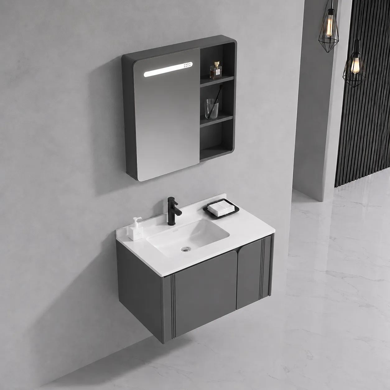 Alessandro Design Oria set mobilier baie 60cm gri-alb 2 piese oglinda