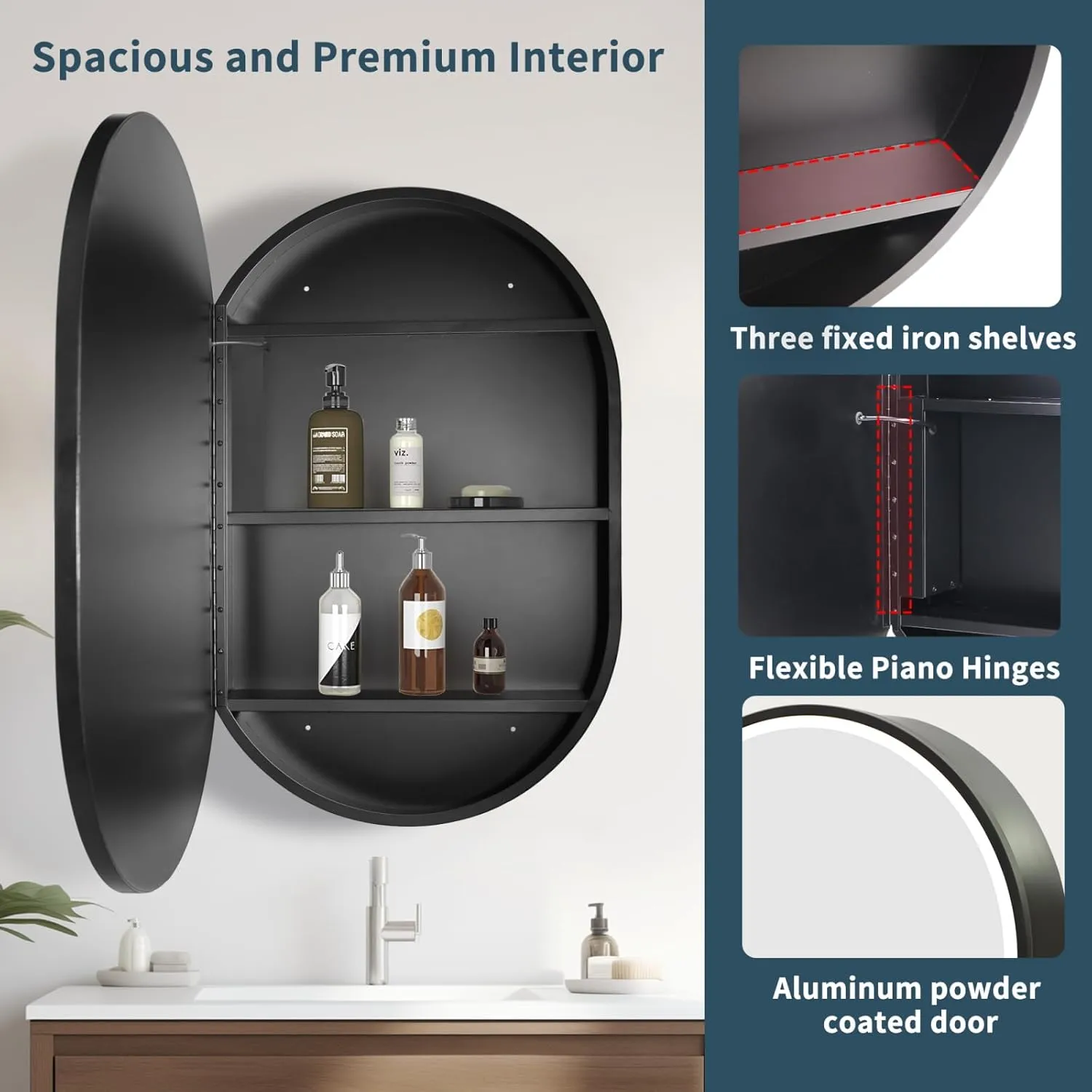 Alessandro Design 50x80cm oglinda LED ovala cu dulap neagra
