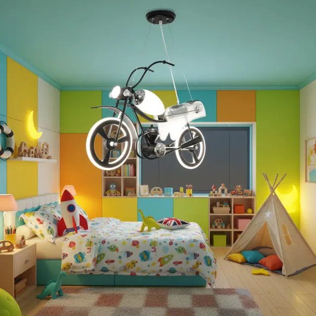 Alessandro Design Moto lustra LED copii motocicleta alb-negru
