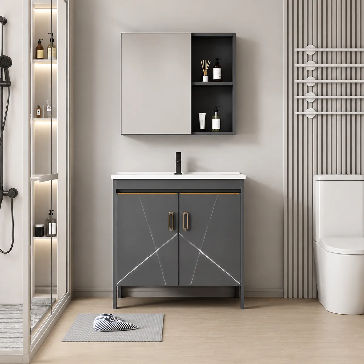 Alessandro Design Siena set mobilier baie gri 60cm 2 piese