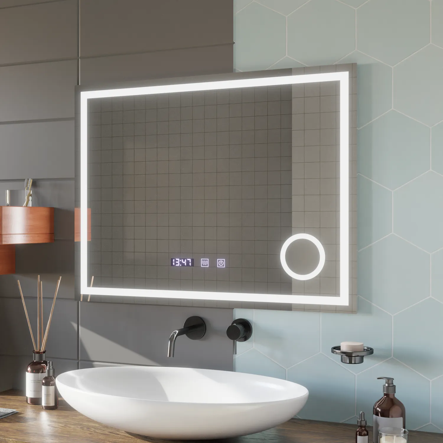 Alessandro Design Nivera oglinda LED baie 80x60 cm dezaburire