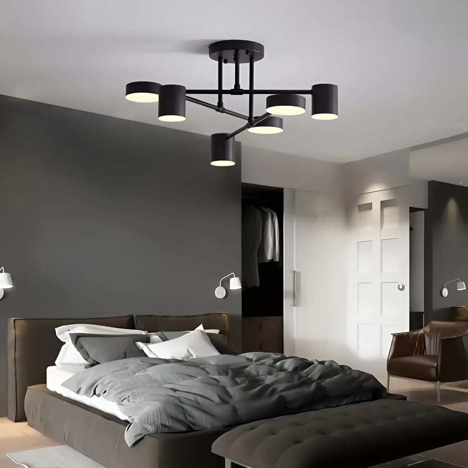 Alessandro Design Galios lustra LED neagra 26W 6 elemente