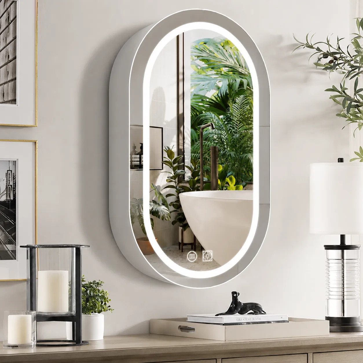 Alessandro Design oglinda LED dulap ovala 50x80cm alba