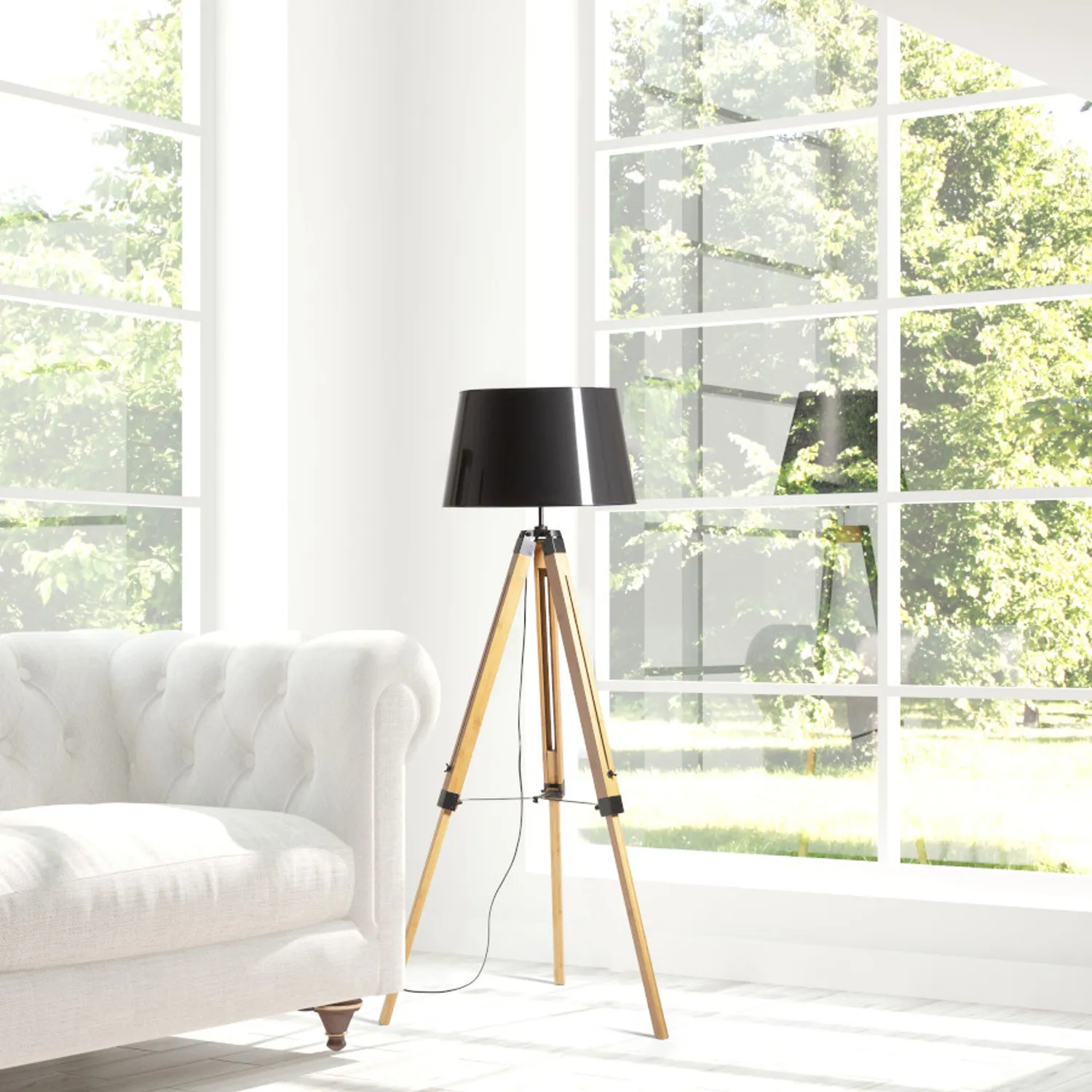 Rendl Alvis Ridick lampadar negru auriu bambus E27