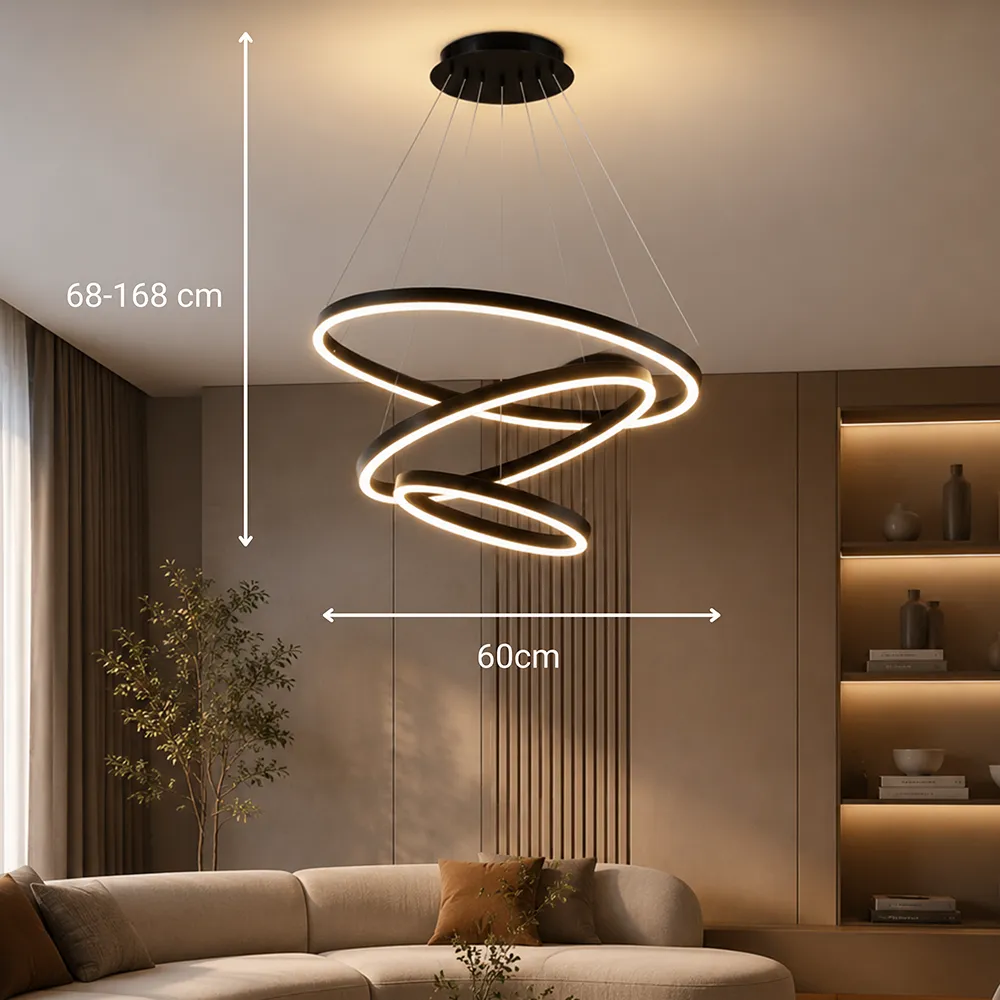 Alessandro Design Casiana 85W lustra LED neagra 3 cercuri