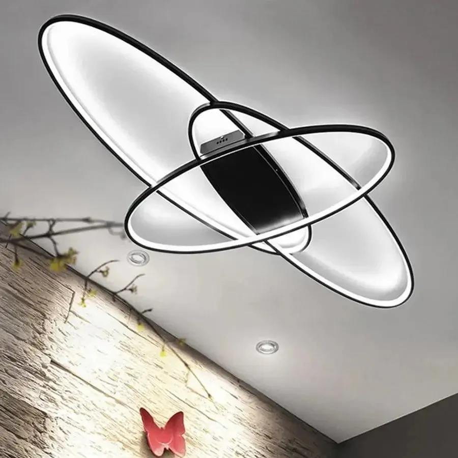 Orbita 74W lustra LED neagra telecomanda 3 elemente ovale