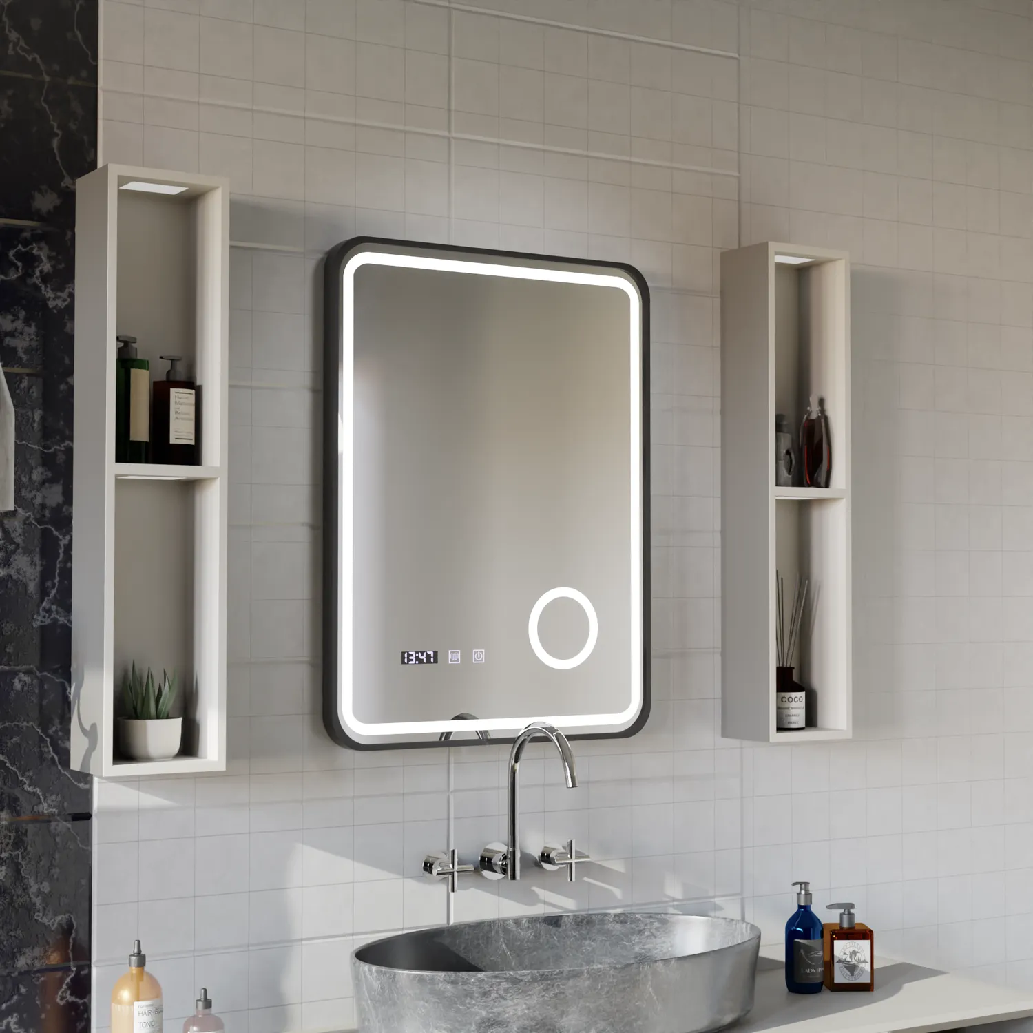 Alessandro Design Ulrich oglindă LED neagră 75x90cm dezaburire